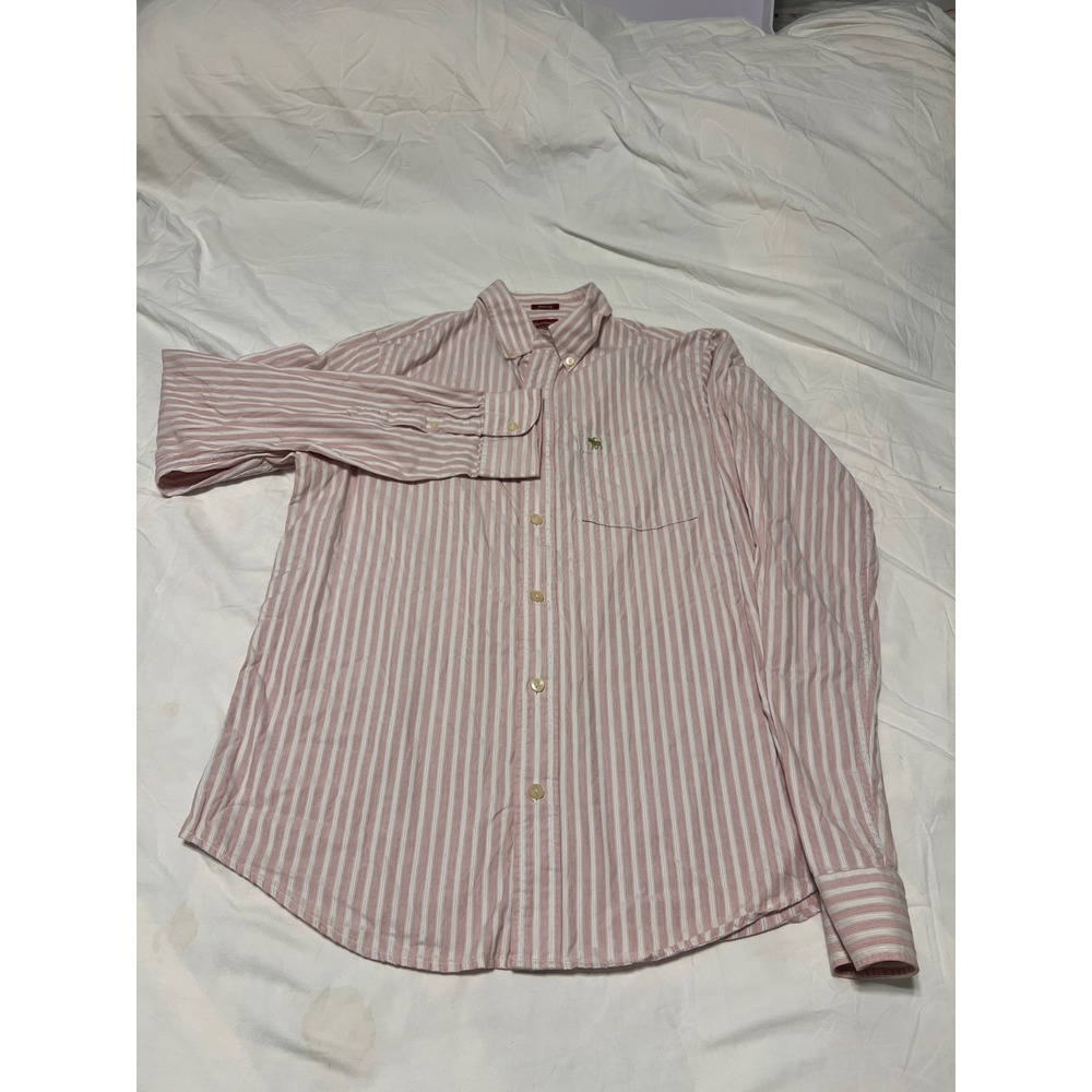 Abercrombie & Fitch Mens XL Muscle Fit Striped Button Down Shirt Pink White Logo